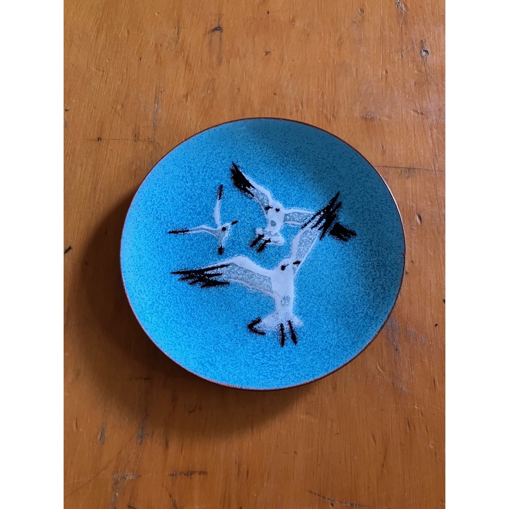 Annmarie Davidson Seagulls In Flight Trinket Dish 4" Blue Enamel On Copper MCM